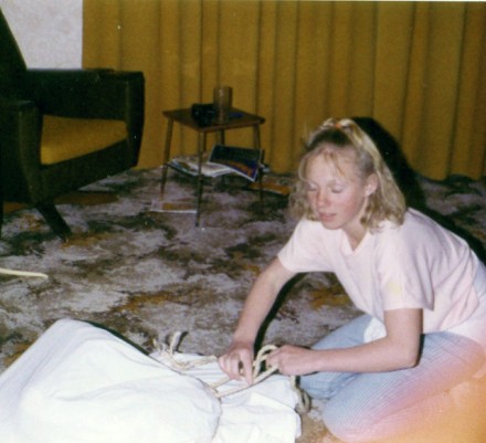 My cousin Jennifer Hellyer tying me up